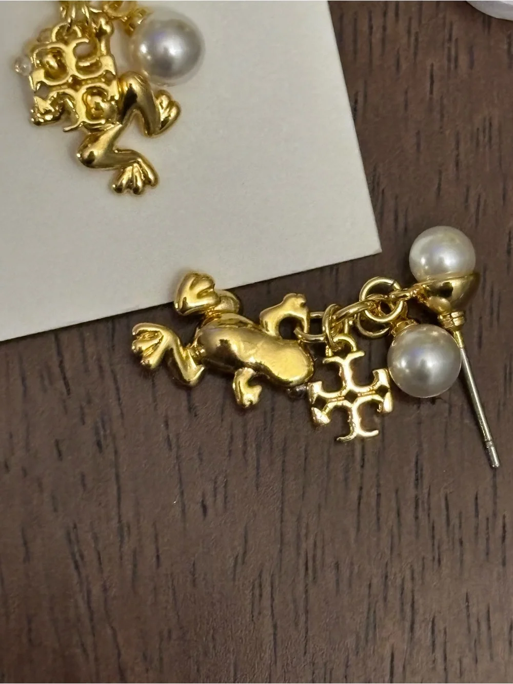 Brand new Tory Burch Gold plated Frog Drop Earrings with White Pearls